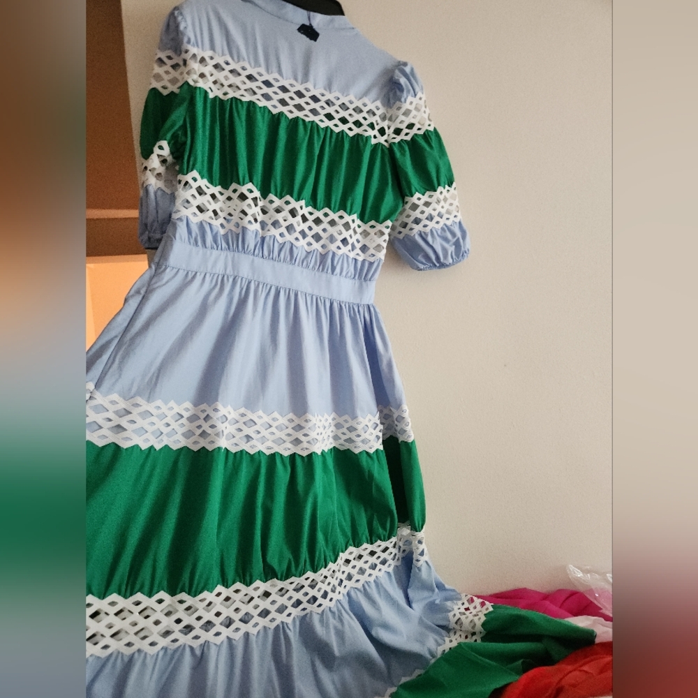 Dolce Squa BLUE & GREEN COLOR BLOCK MAXI WITH WHITE TRIMMINGSsz L - Picture 8 of 15